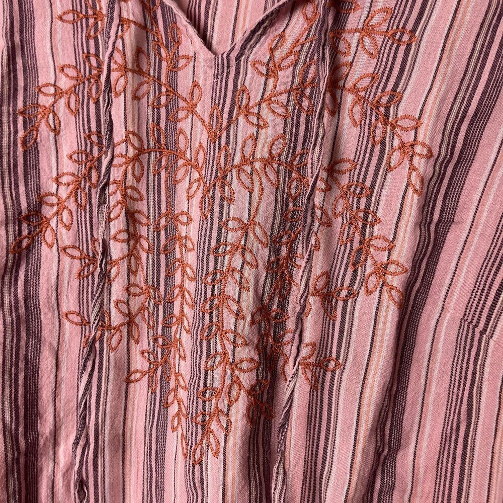 LOGO Lori Goldstein Shirt Womens Small Pink Striped Embroidered Boho Tunic Top​ - Picture 3 of 7